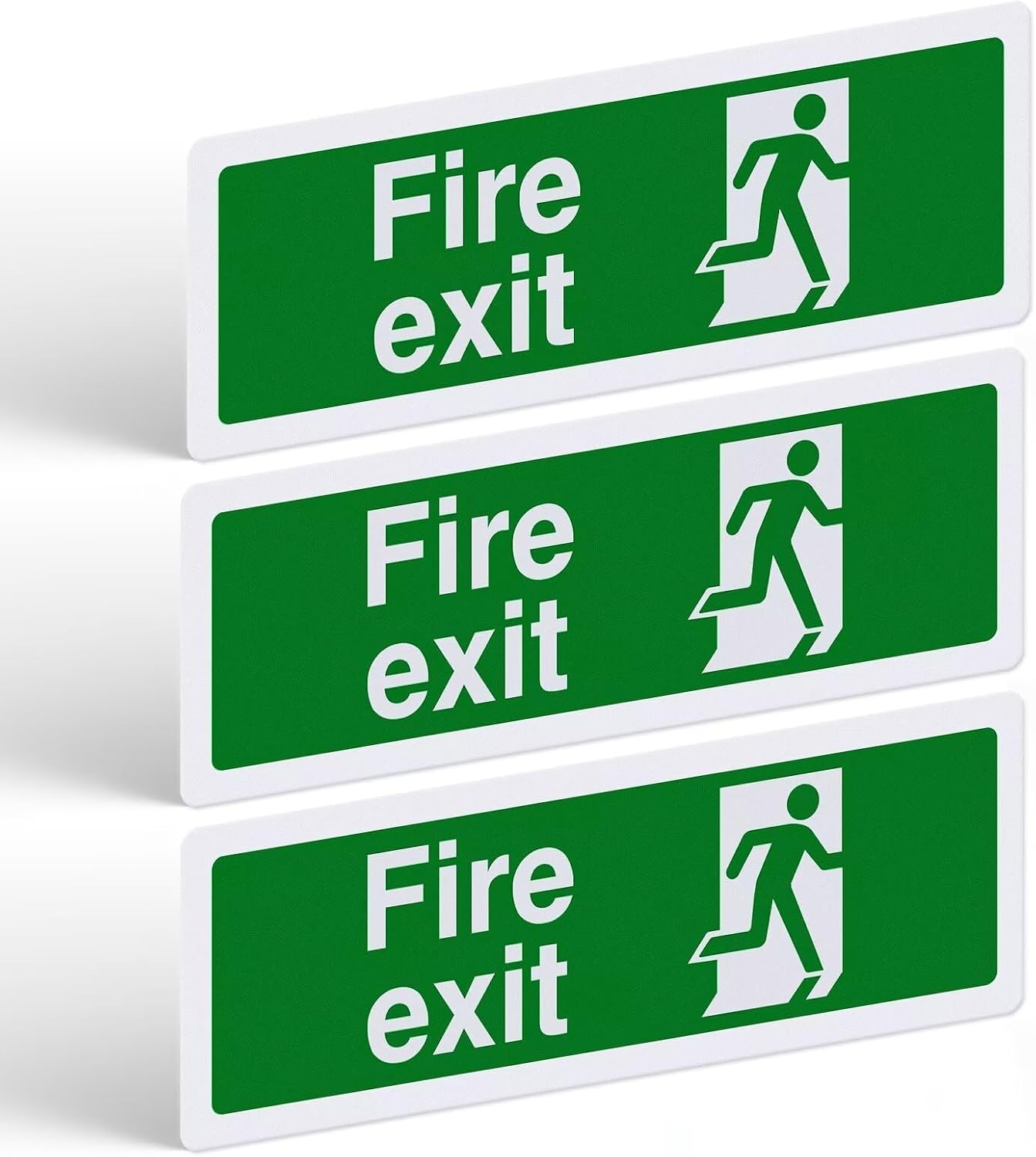 Fire Exit Sign - 3 Pack, 300x100mm Self Adhesive Vinyl - Durable Fire Escape Route Stickers for Indoor & Outdoor Use, EN ISO 7010:2012 Compliant — image 1