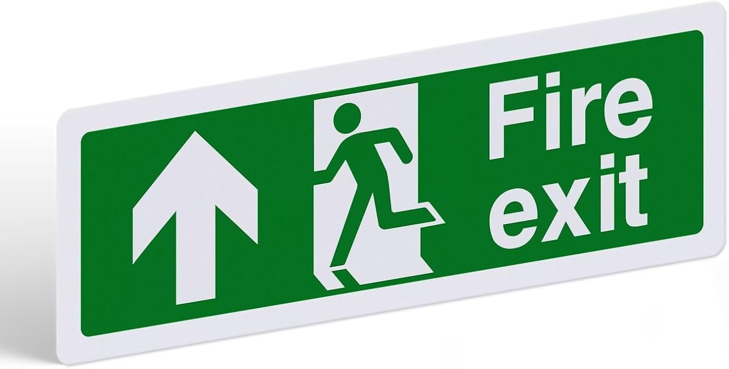 Fire Exit Sign Arrow Up - 1mm PVC Rigid Plastic - Landscape - 300mm x 100mm — image 1