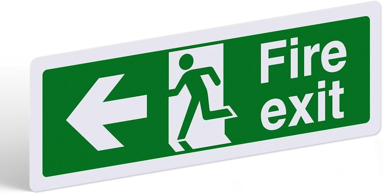 Fire Exit Sign Left Arrow - 1 Pack, 300x100mm Self-Adhesive Vinyl — image 1