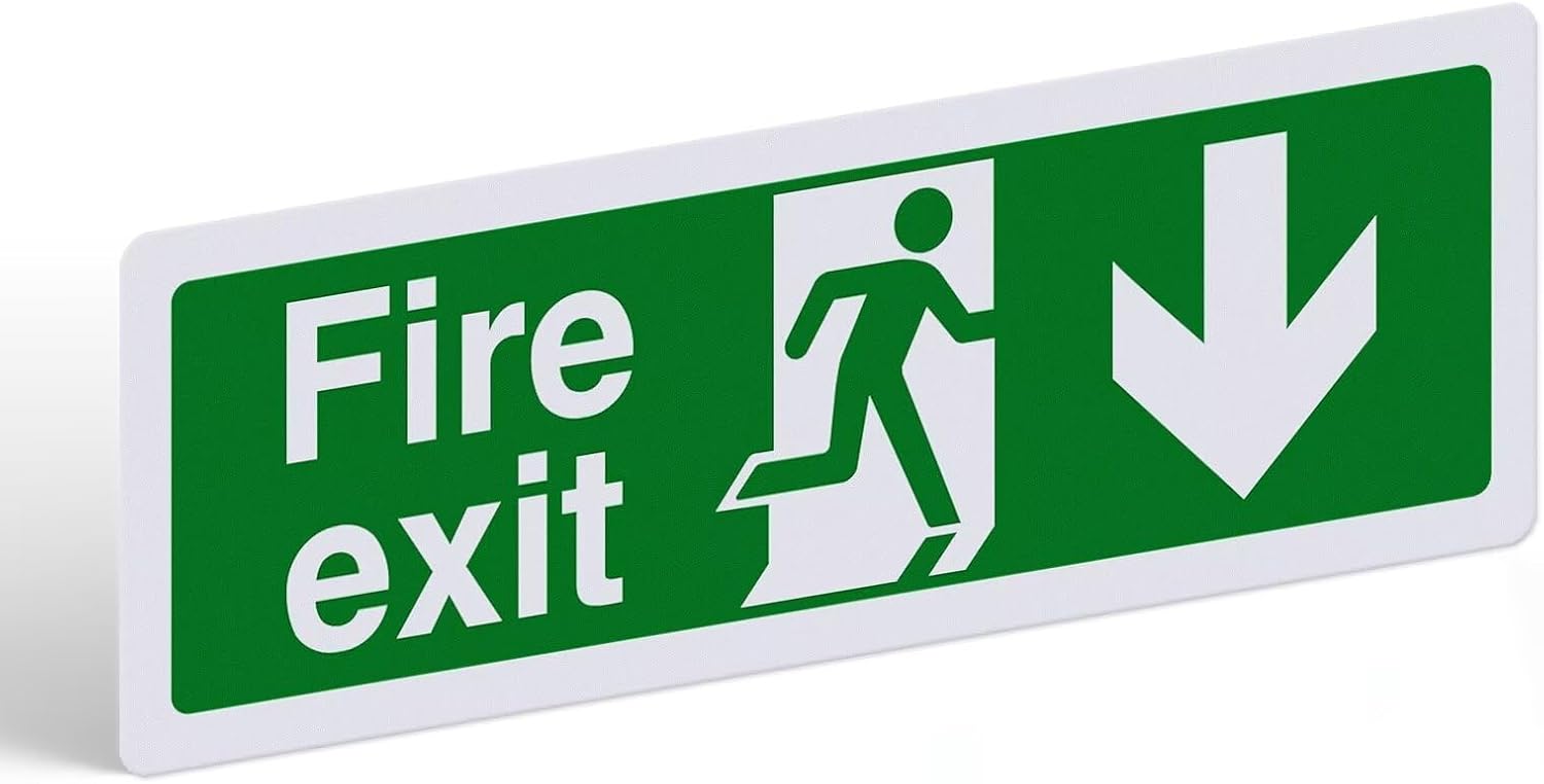 Fire Exit Sign Arrow Down - 1mm Rigid Plastic - Landscape - 300 x 100mm — image 1