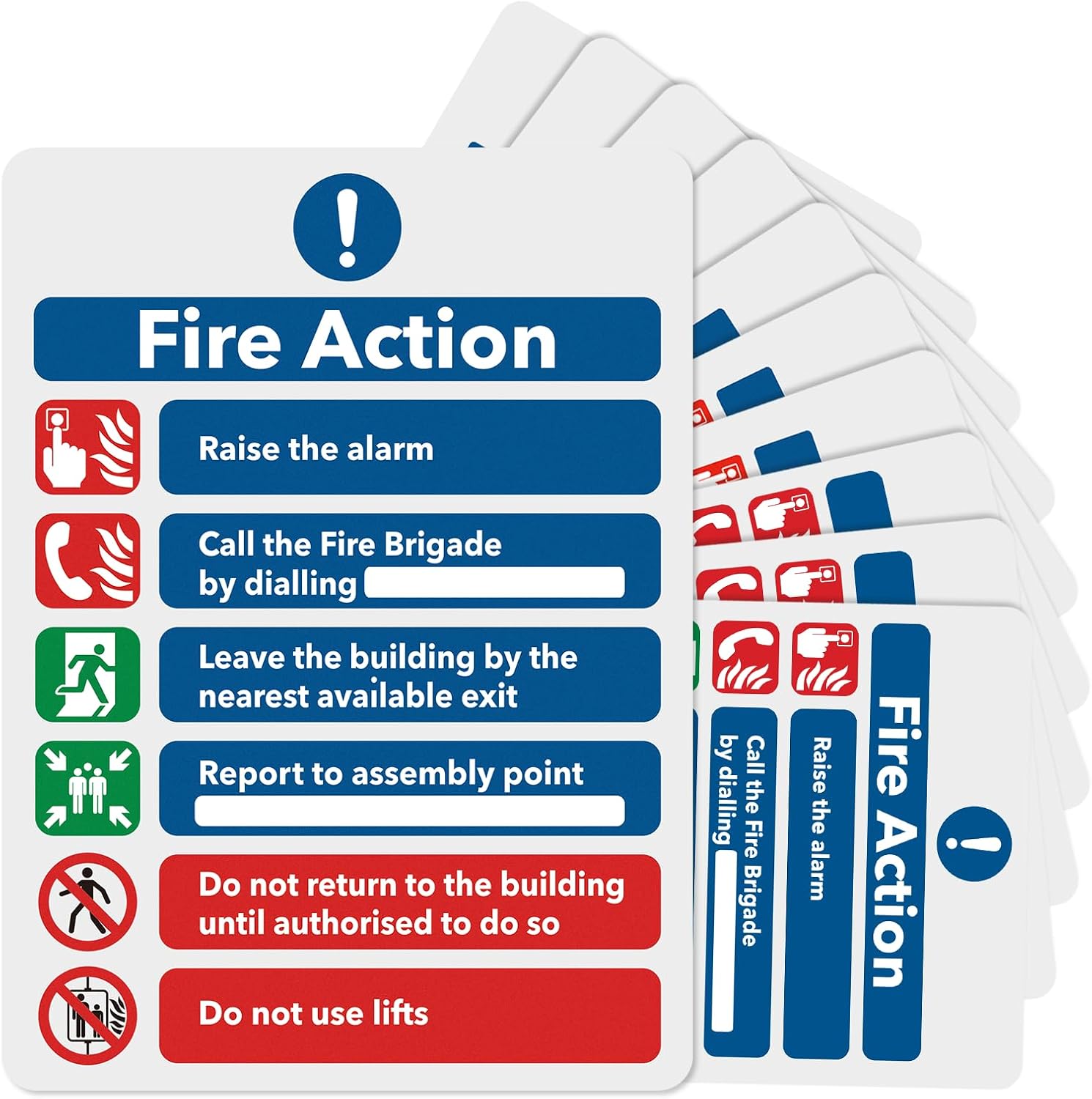 10 Pack Fire Action Notice Safety Signs, 200 x 150mm Vinyl Stickers — image 1