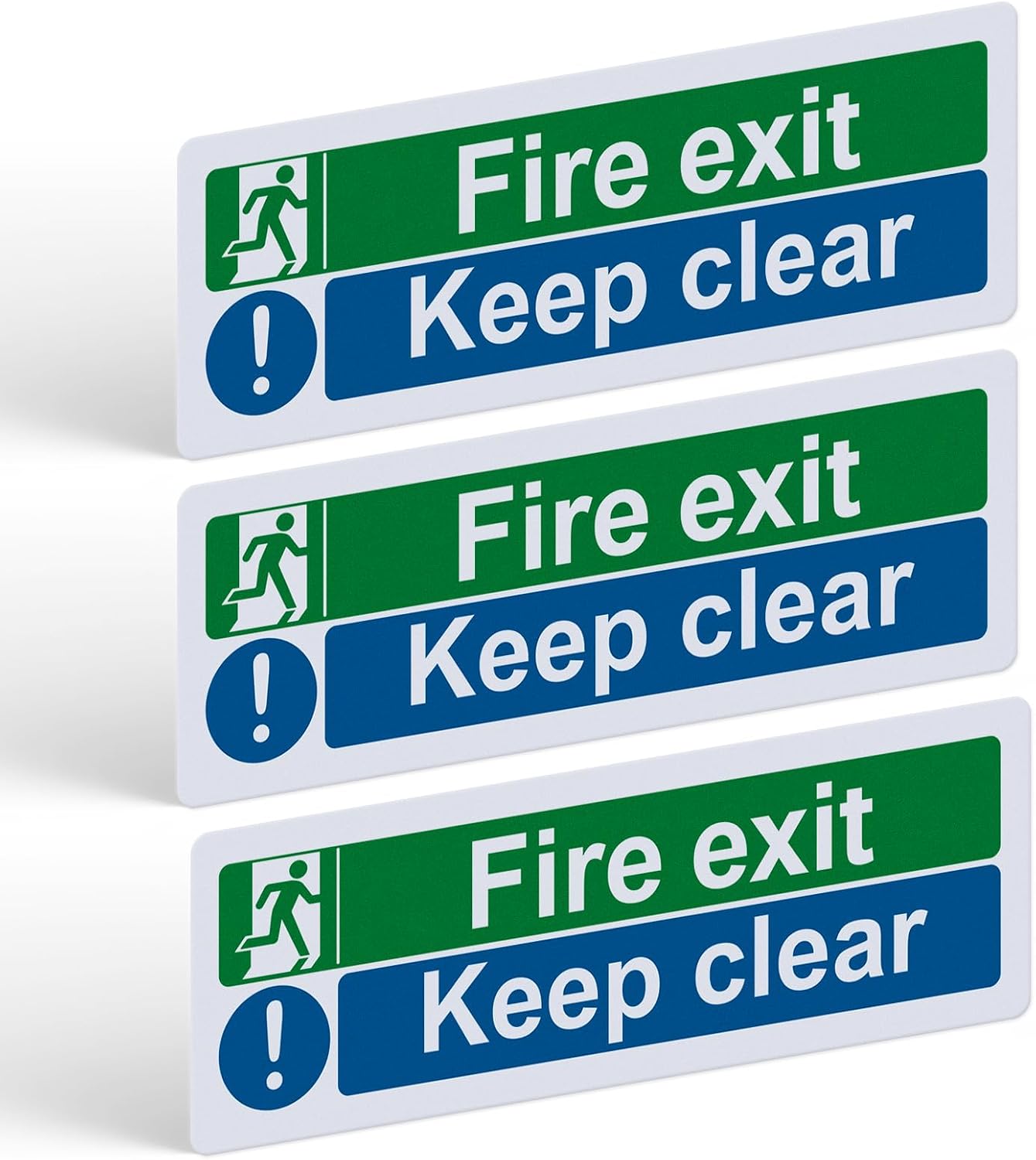 3Pcs Fire Exit Keep Clear Sign - 300mm x 100mm Vinyl Stickers — image 1