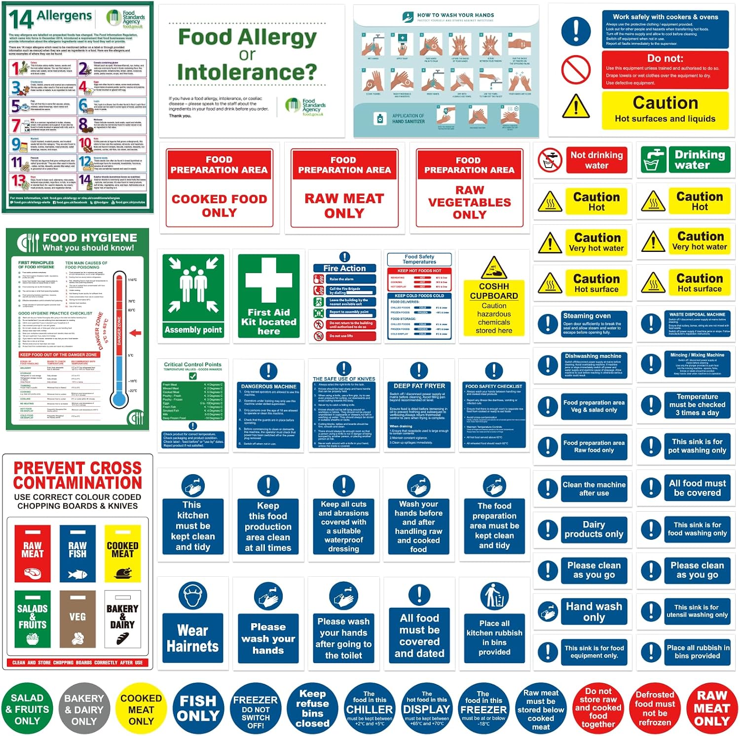 Kitchen Safety Signs Set, 68 Pcs, Food Hygiene Kitchen Stickers — image 1