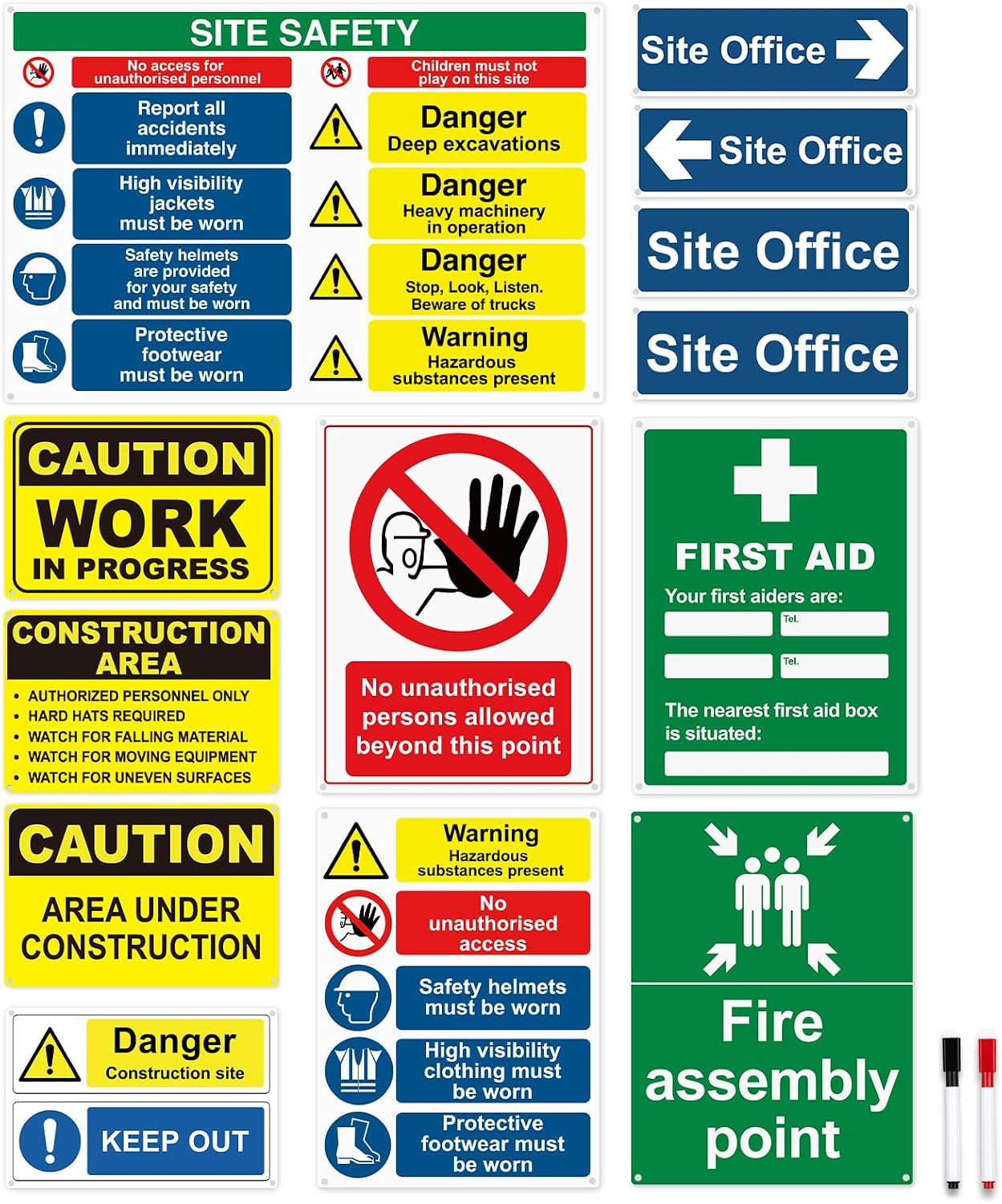 14 Pack Construction Site Health and Safety Signs, Weatherproof PVC — image 1