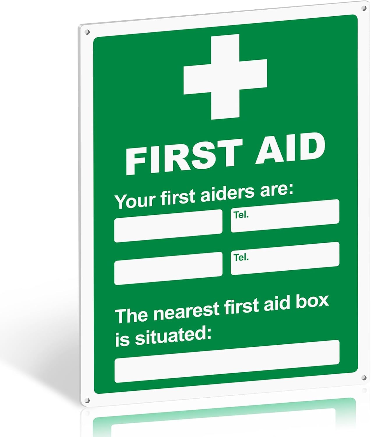 First Aid Sign, Writable Contact and First Aid Box Location, 400x300mm PVC — image 1