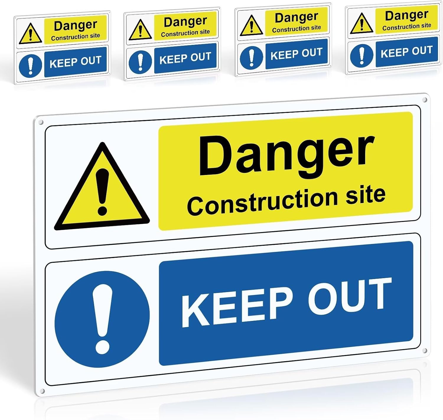 5Pcs Danger Construction Site Keep Out Safety Signs, 300x200mm 1mm PVC — image 1