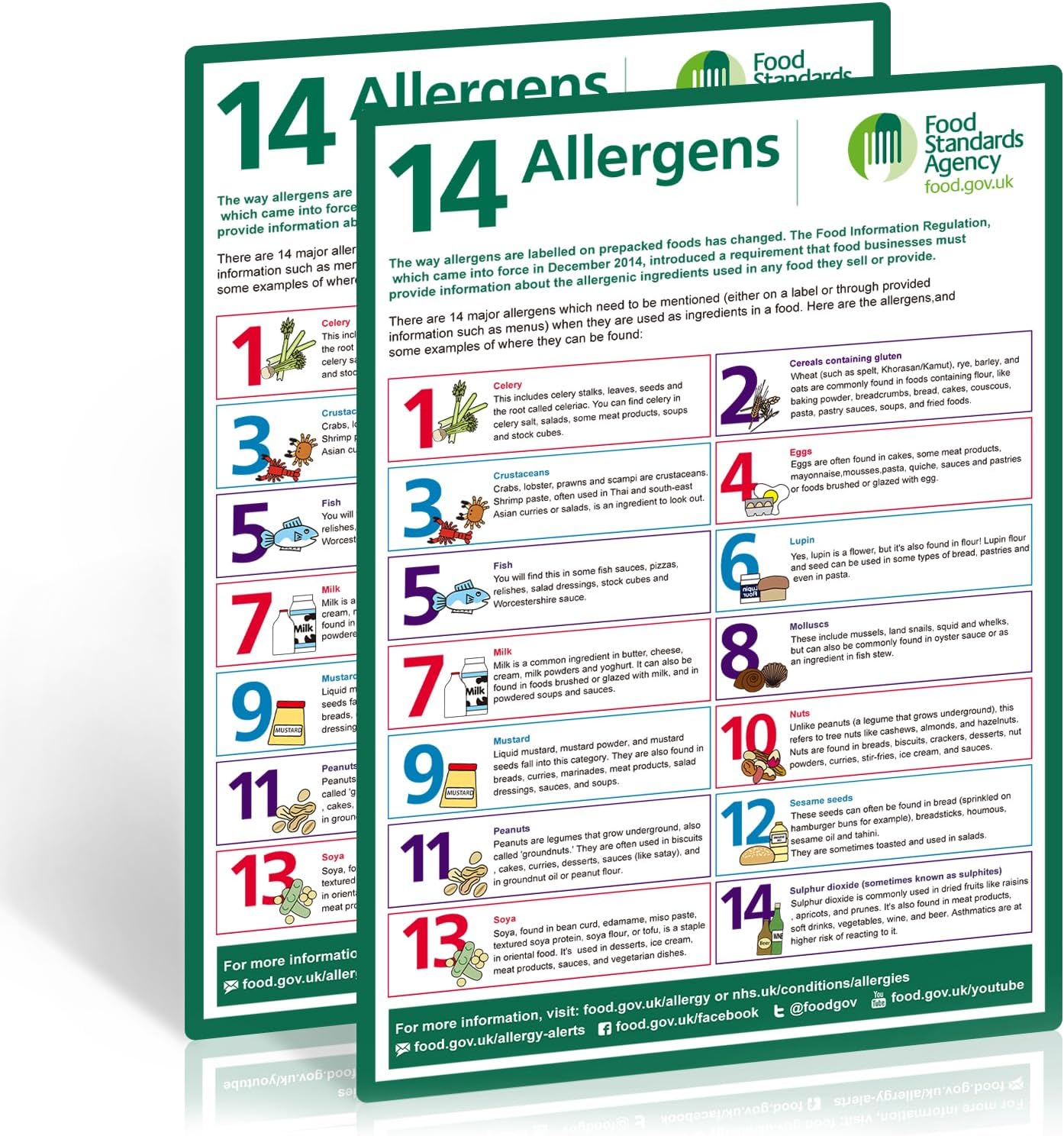 14 Food Allergens Poster 2 Pack, A4 297 x 210mm Self-Adhesive Vinyl Signs — image 1